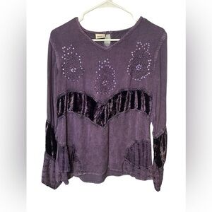 Trendz… Womens Purple V-neck Long Sleeve Embroidered Sequins Viscose key…